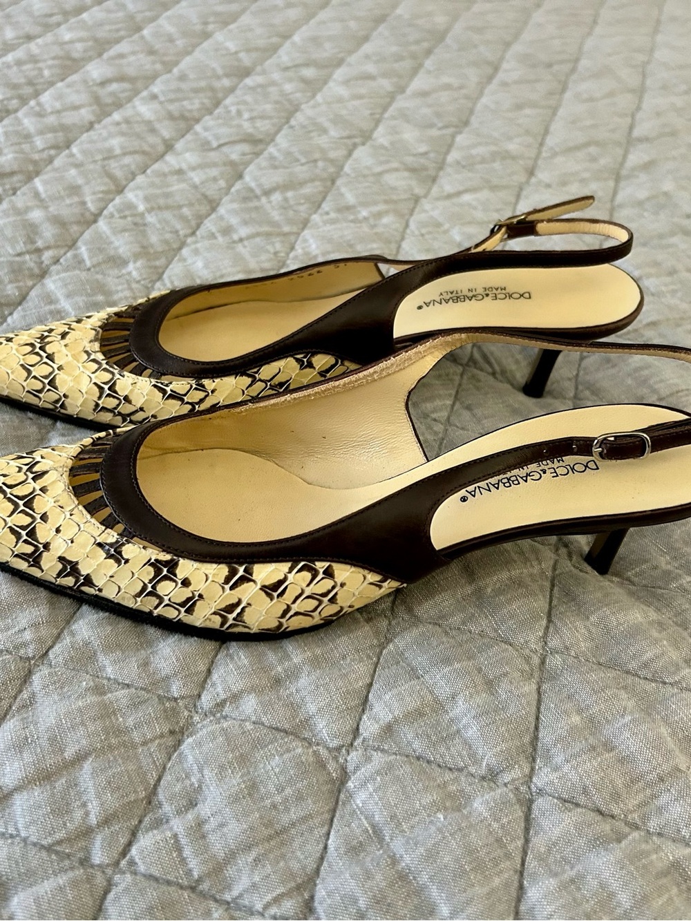 Dolce & Gabbana Snakeskin Pointed-Toe Kitten Heel Slingbacks EU 37.5 - Picture 3 of 16